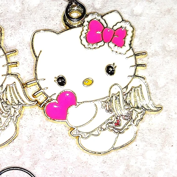 Hello Kitty White Cupid Dangle Earrings Enamel on Stainless Steel Earwires NEW - Picture 2 of 7